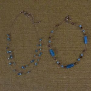 Set of two blue wire necklaces